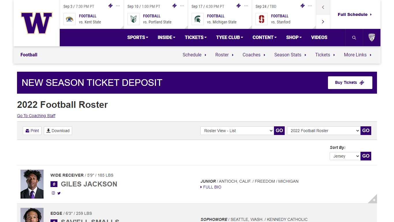 2022 Football Roster - University of Washington Athletics